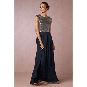 Anthropologie BHLDN Hithero 0 Blue Jane Full Length Maxi Bridal Chiffon Lined